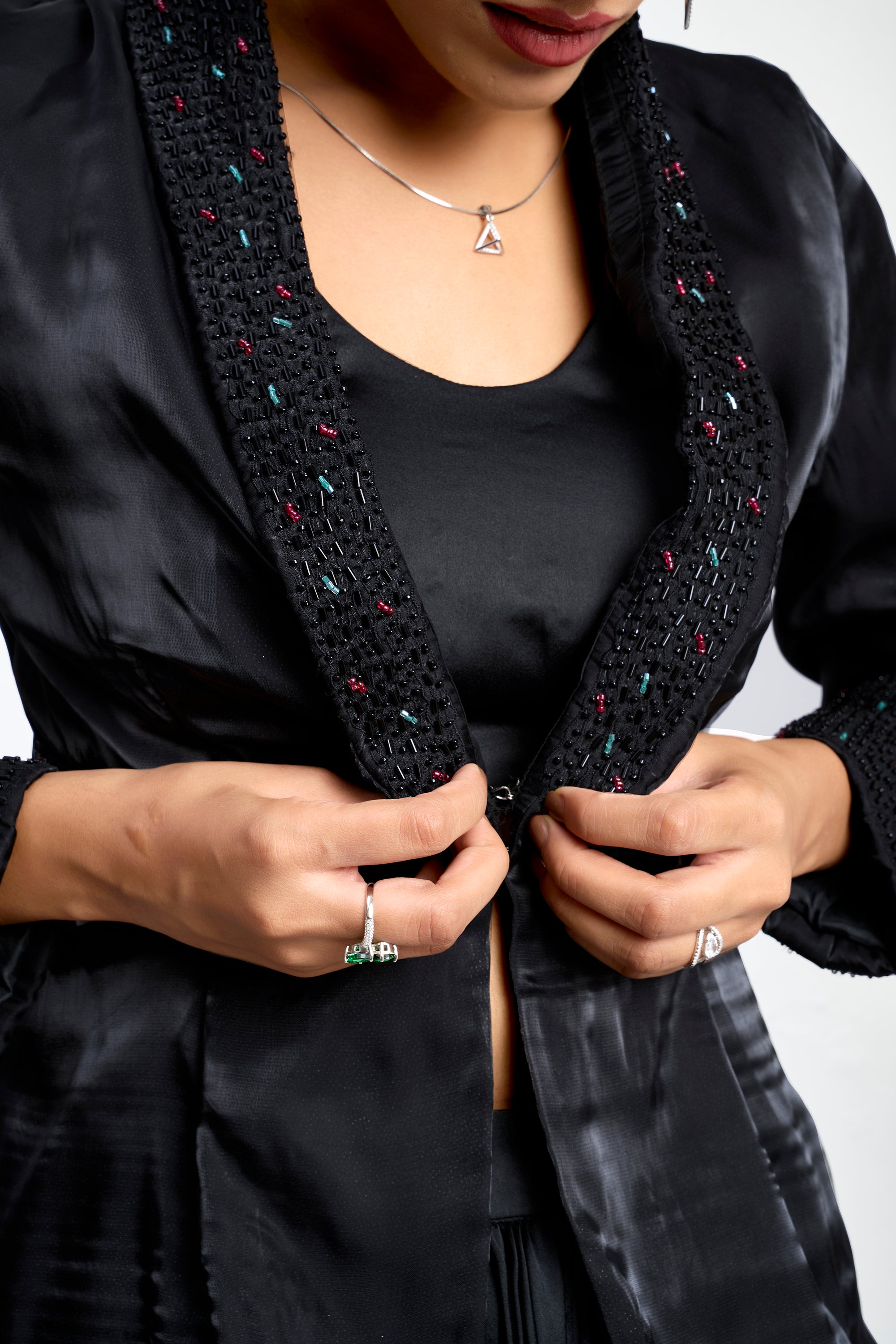 Cut-out Blazer Set with draped skirt - Black