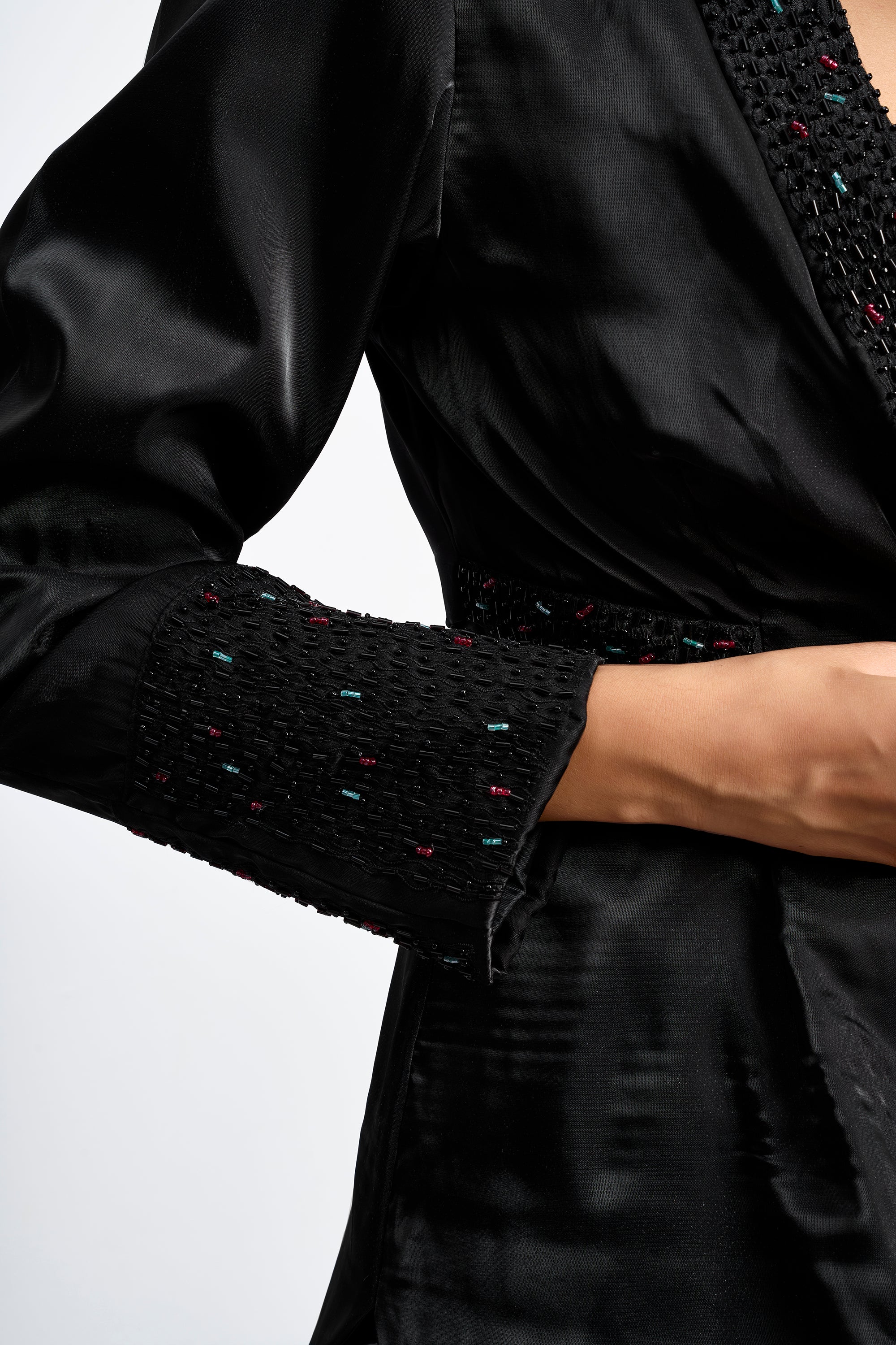 Cut-out Blazer Set with draped skirt - Black