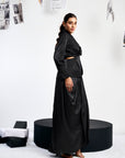 Cut-out Blazer Set with draped skirt - Black
