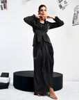 Cut-out Blazer Set with draped skirt - Black