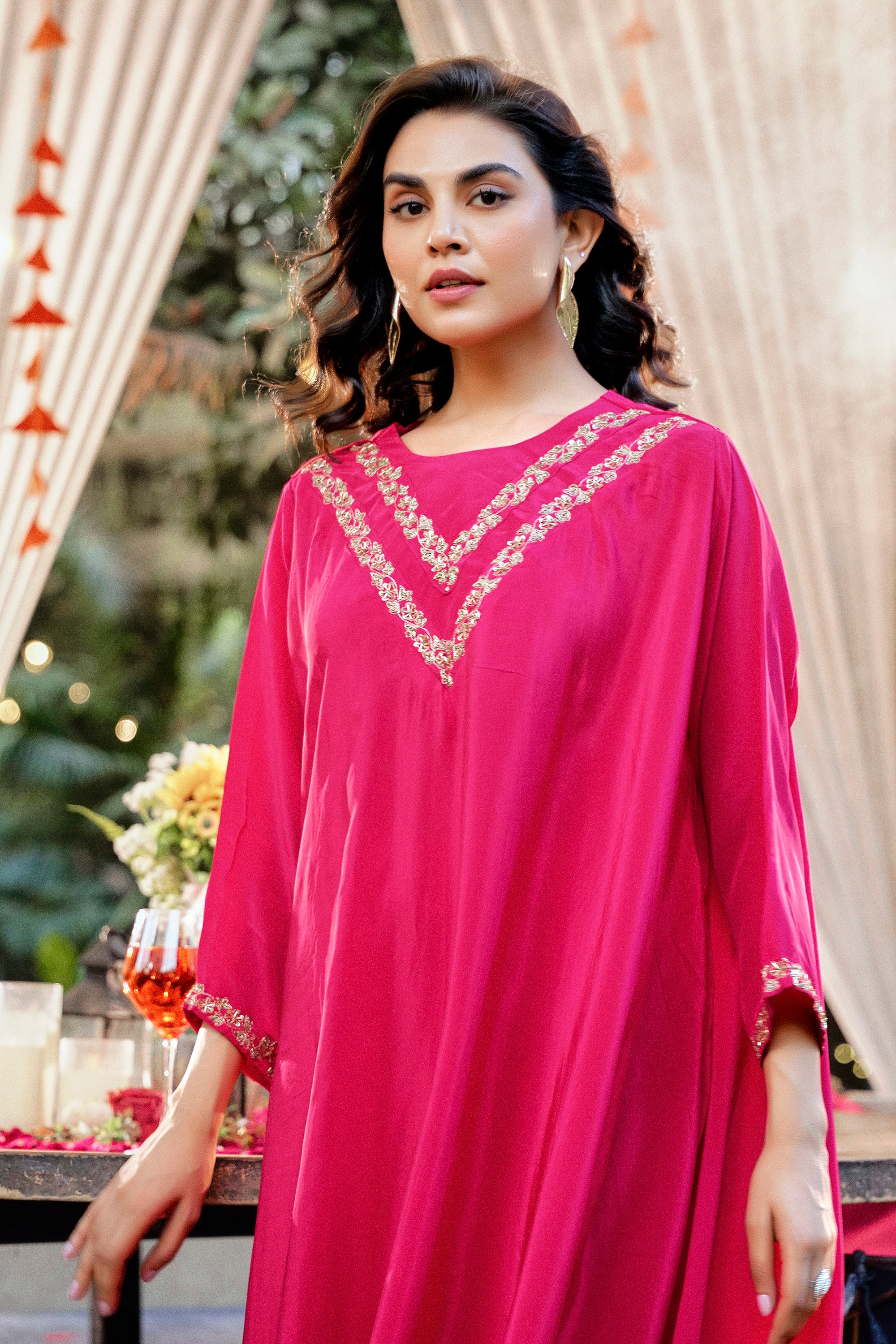 Embroidered Two-Piece Laurel Set - Vibrant Fuchsia