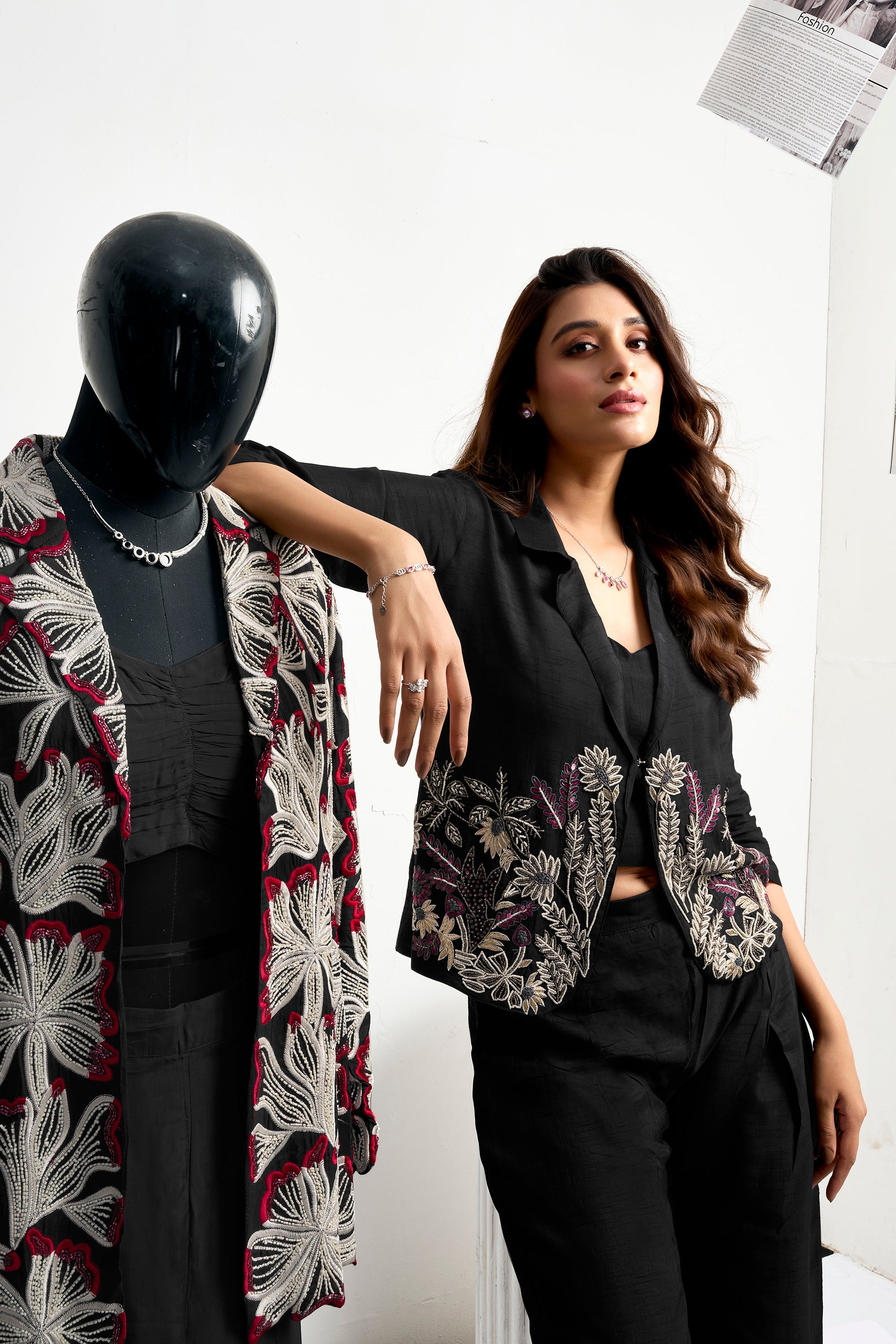 Embroidered jacket set - Black