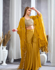 Rizabella Women Veda Mustard Embellished Cape Pant Set