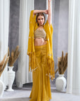 Rizabella Women Veda Mustard Embellished Cape Pant Set