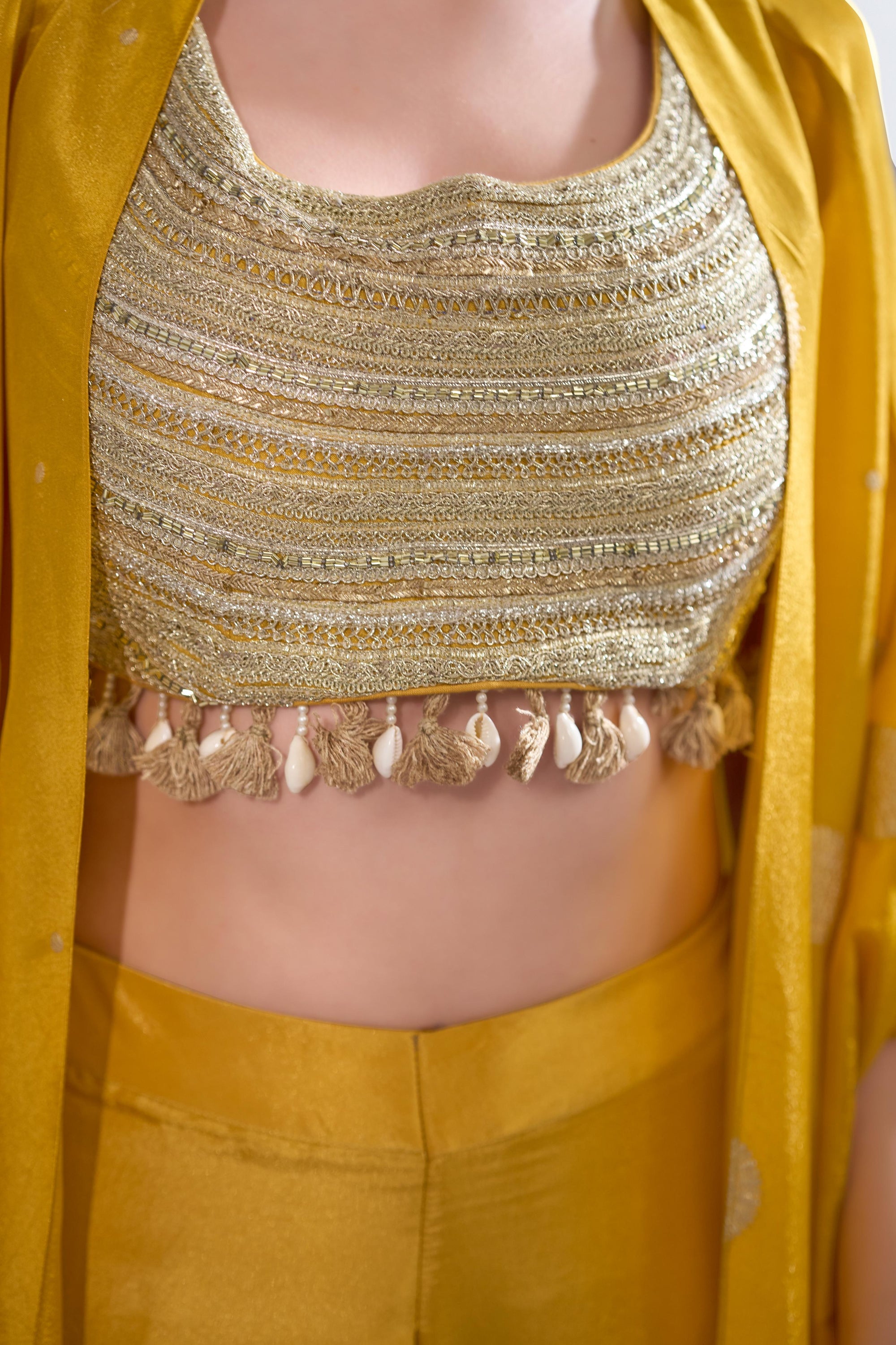Rizabella Women Veda Mustard Embellished Cape Pant Set