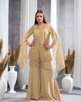 RIZABELLA Women Luxe Beige Embroidered Net jacket Pant Set