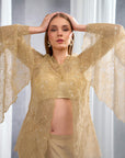 RIZABELLA Women Luxe Beige Embroidered Net jacket Pant Set