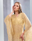 RIZABELLA Women Luxe Beige Embroidered Net jacket Pant Set