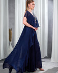 Rizabella Women Zaria Navy Blue Embroidered Lehenga Set with Sheer Cape