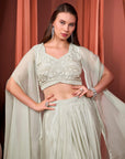 RIZABELLA Women Veda Embroidered Drape Set with Cape