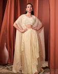 RIZABELLA Women Veda Embroidered Drape Set with Cape