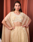 RIZABELLA Women Veda Embroidered Drape Set with Cape