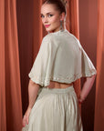 Rizabella Women Mehfil Sage Green Embroidered Jacket Palazzo Set