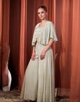 Rizabella Women Mehfil Sage Green Embroidered Jacket Palazzo Set