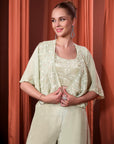 Rizabella Women Mehfil Sage Green Embroidered Jacket Palazzo Set