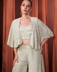 Rizabella Women Mehfil Sage Green Embroidered Jacket Palazzo Set