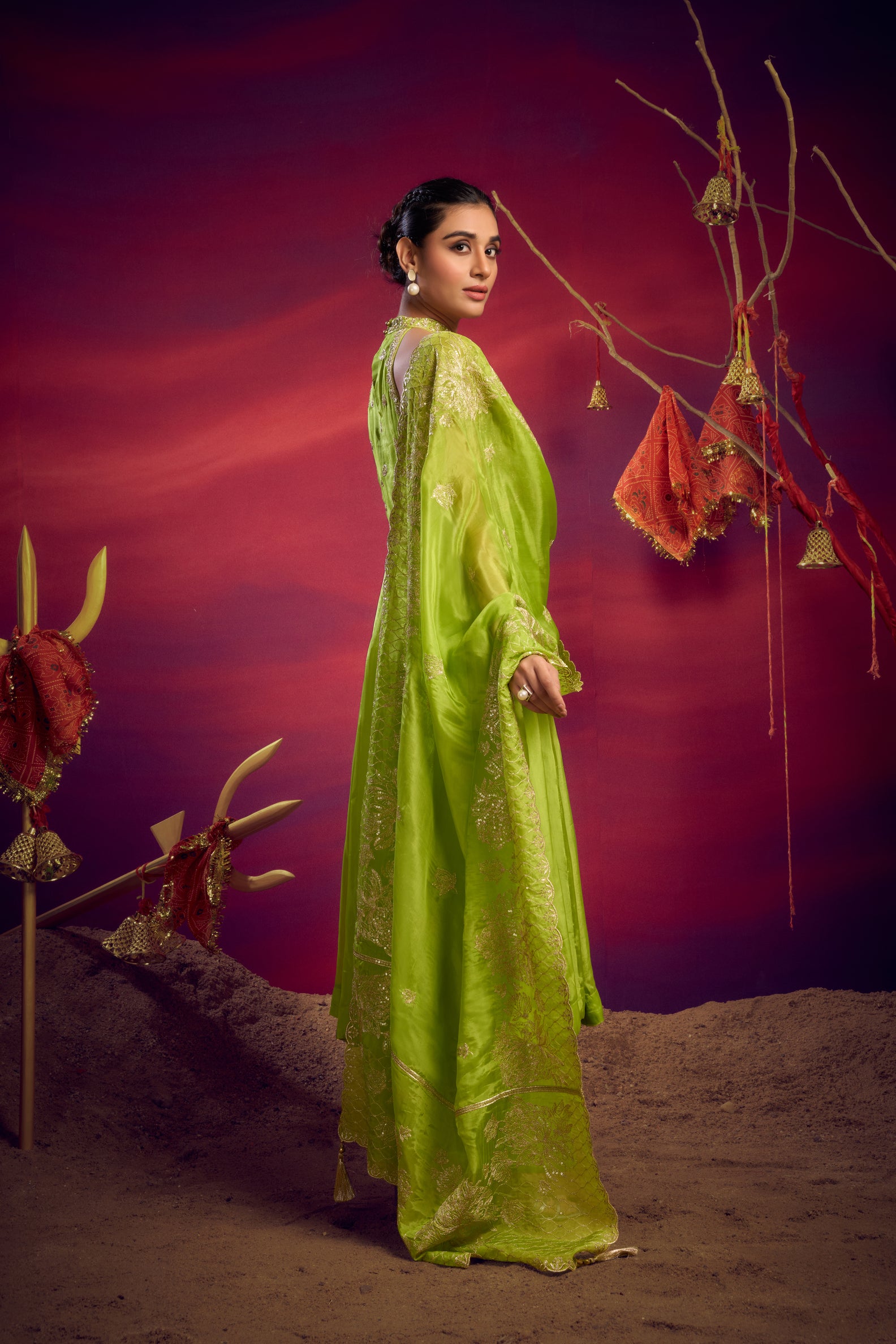 halter neck zari anarkali