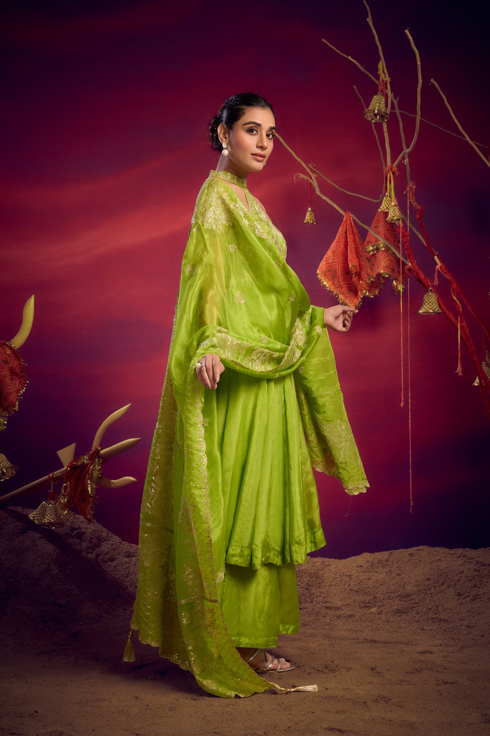 halter neck zari anarkali