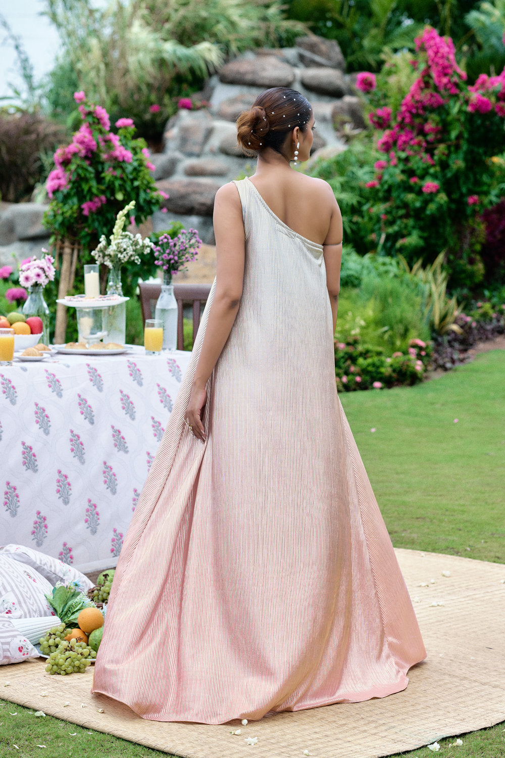 1 Piece One Shoulder Asymmetric Dress - Silver &amp; Purple