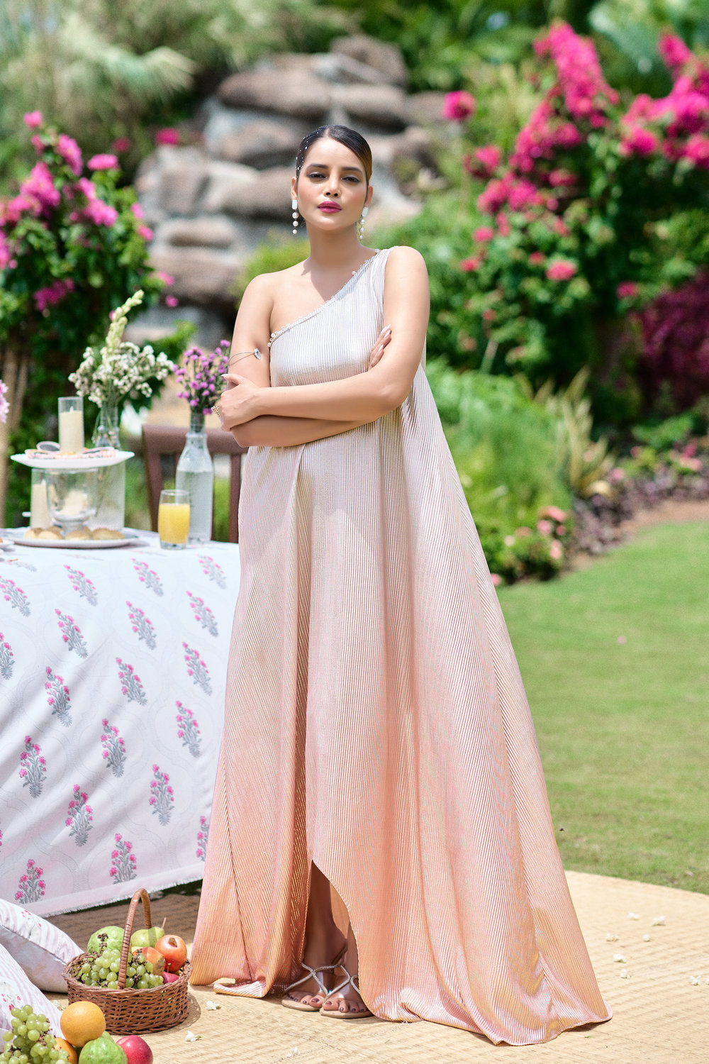 1 Piece One Shoulder Asymmetric Dress - Silver &amp; Purple