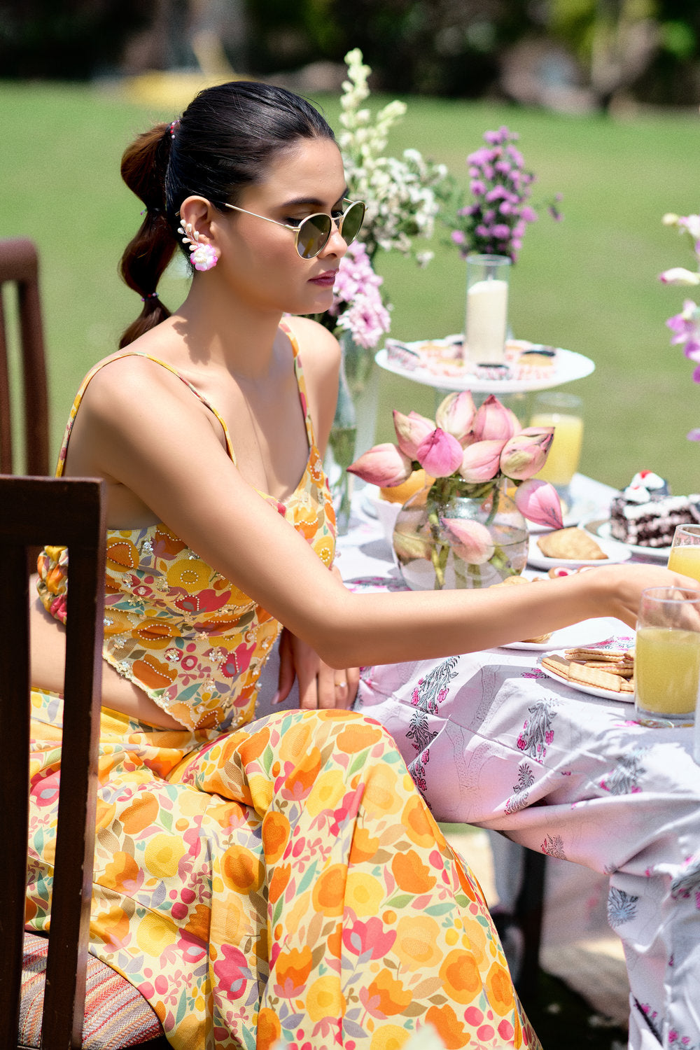 Floral Embroidered Co-ord Set - Yellow- Orange