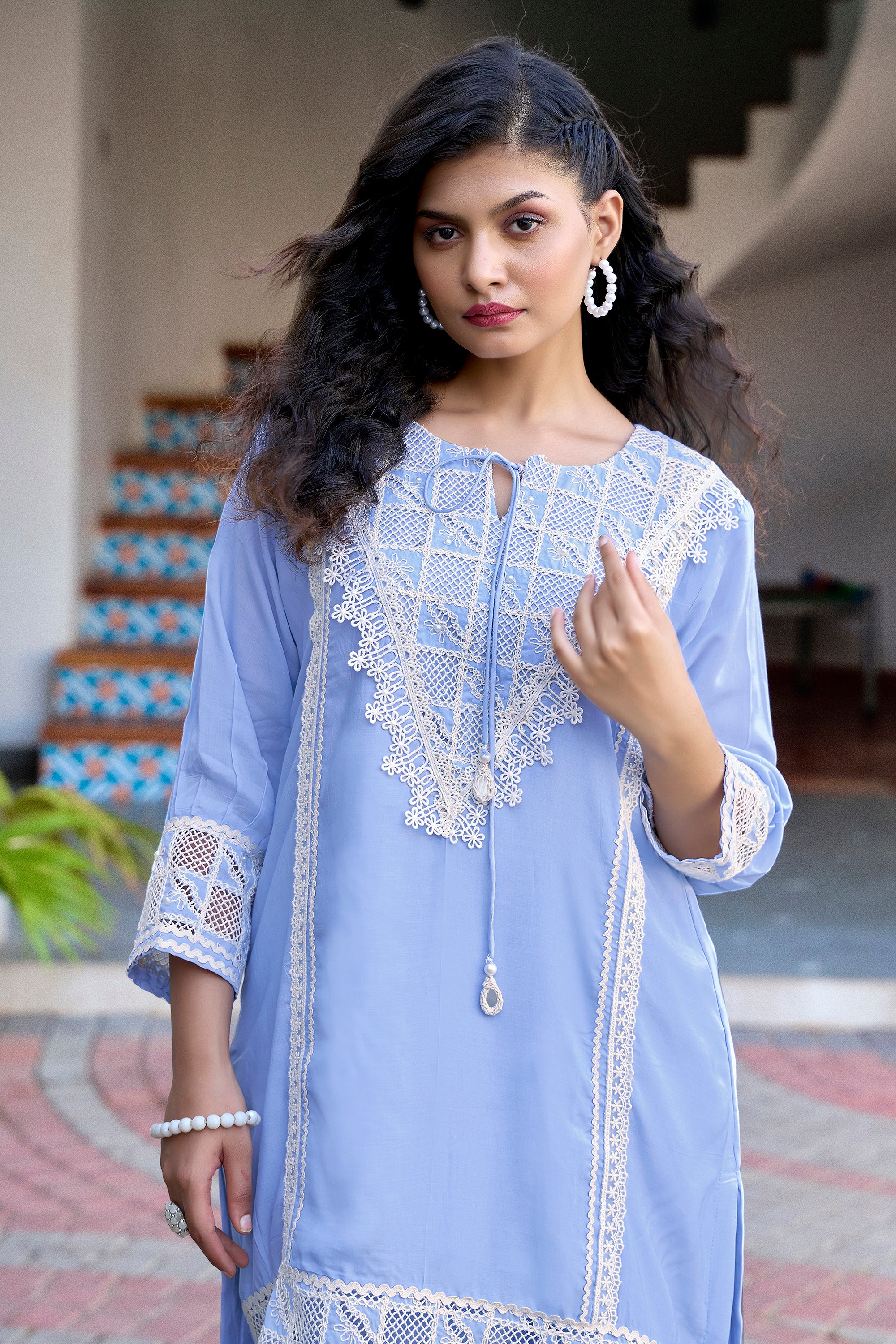 Pastel Charm Crochet Co-ord Set - Sky