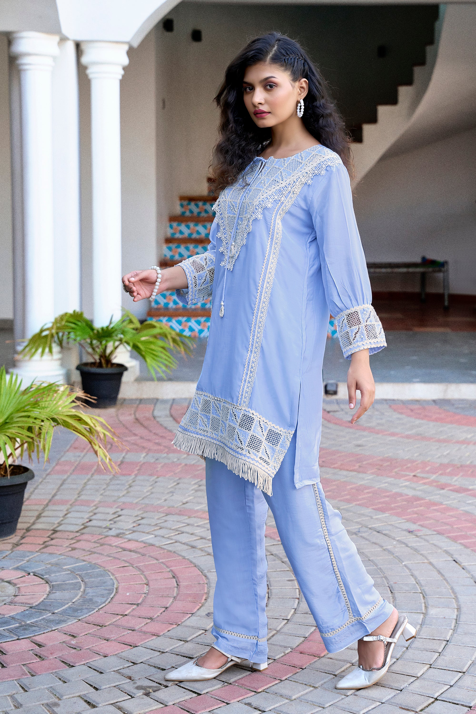 Pastel Charm Crochet Co-ord Set - Sky