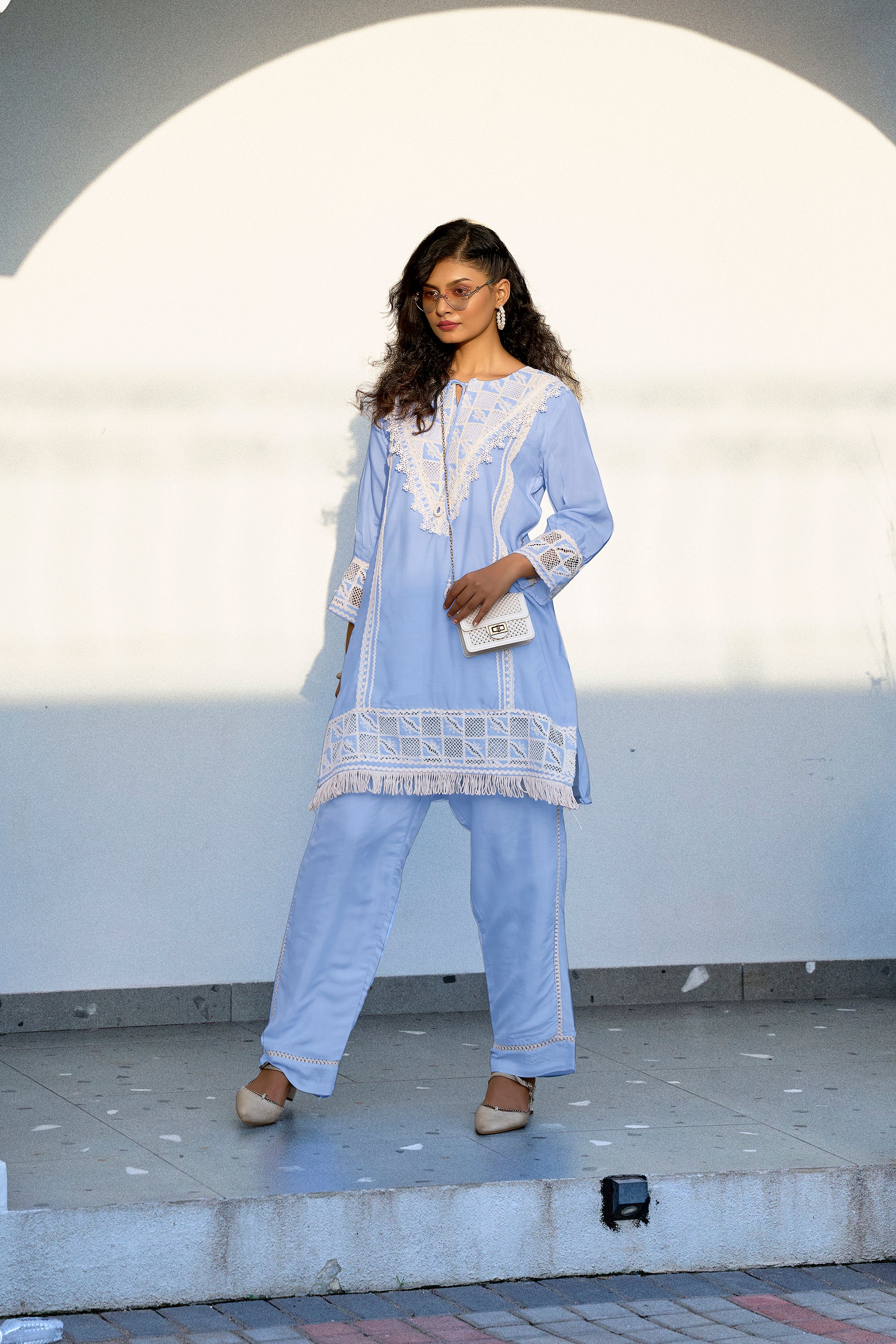 Pastel Charm Crochet Co-ord Set - Sky