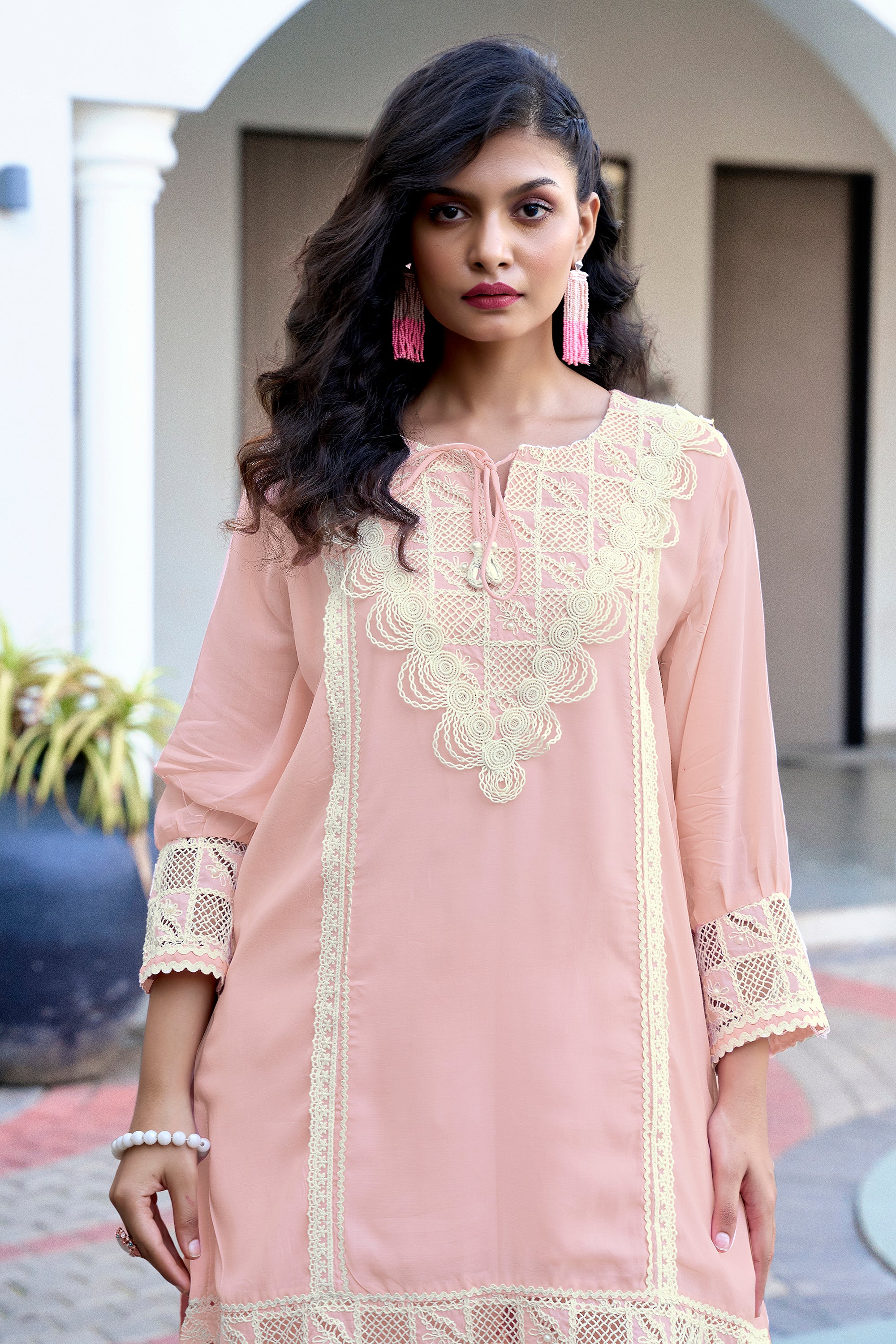 Pastel Charm Crochet Co-ord Set - Peach