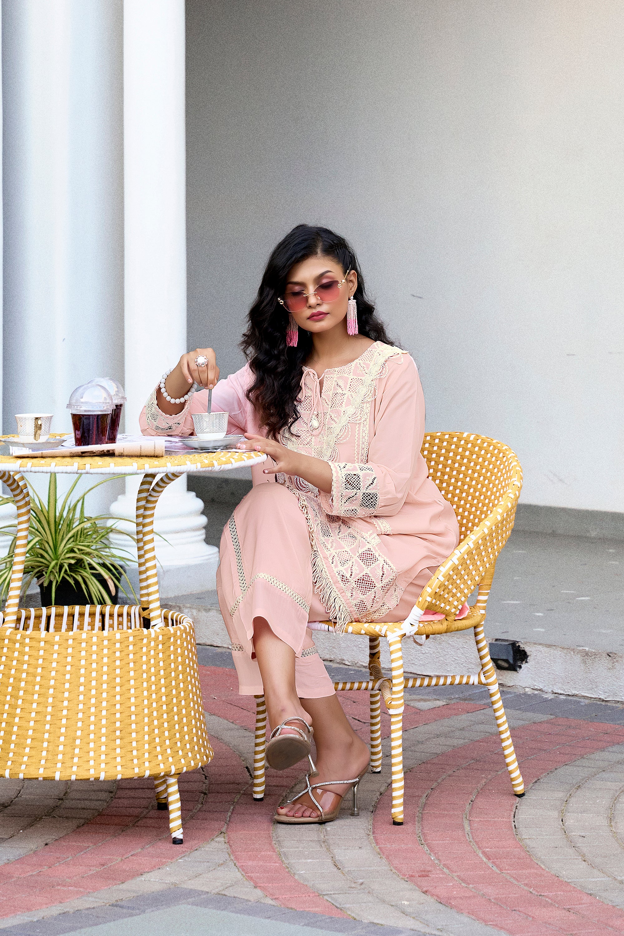 Pastel Charm Crochet Co-ord Set - Peach