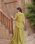 Olive green embellished sleeves shrug set