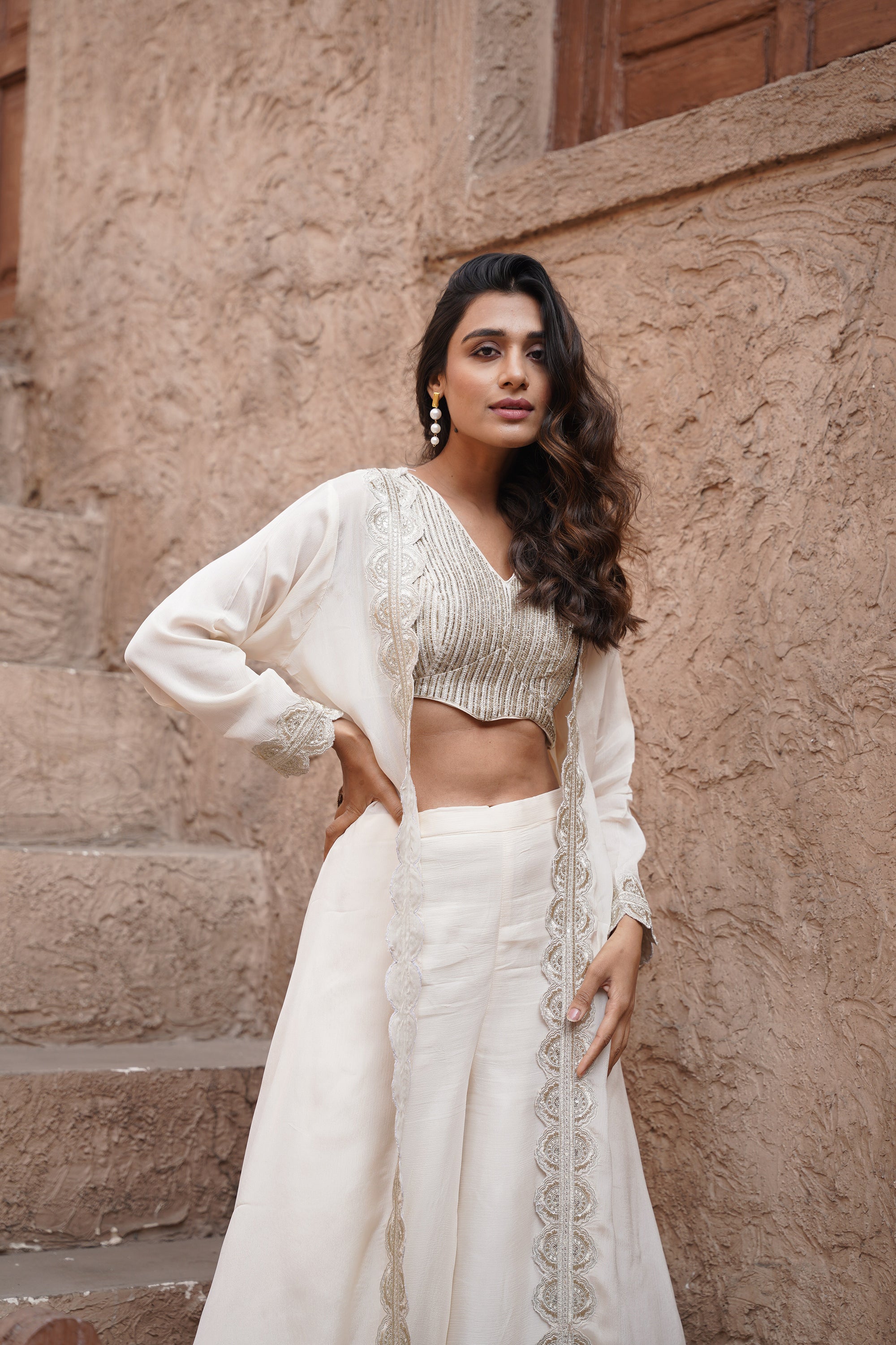 Signature Embroidered Blouse &amp; Jacket Set