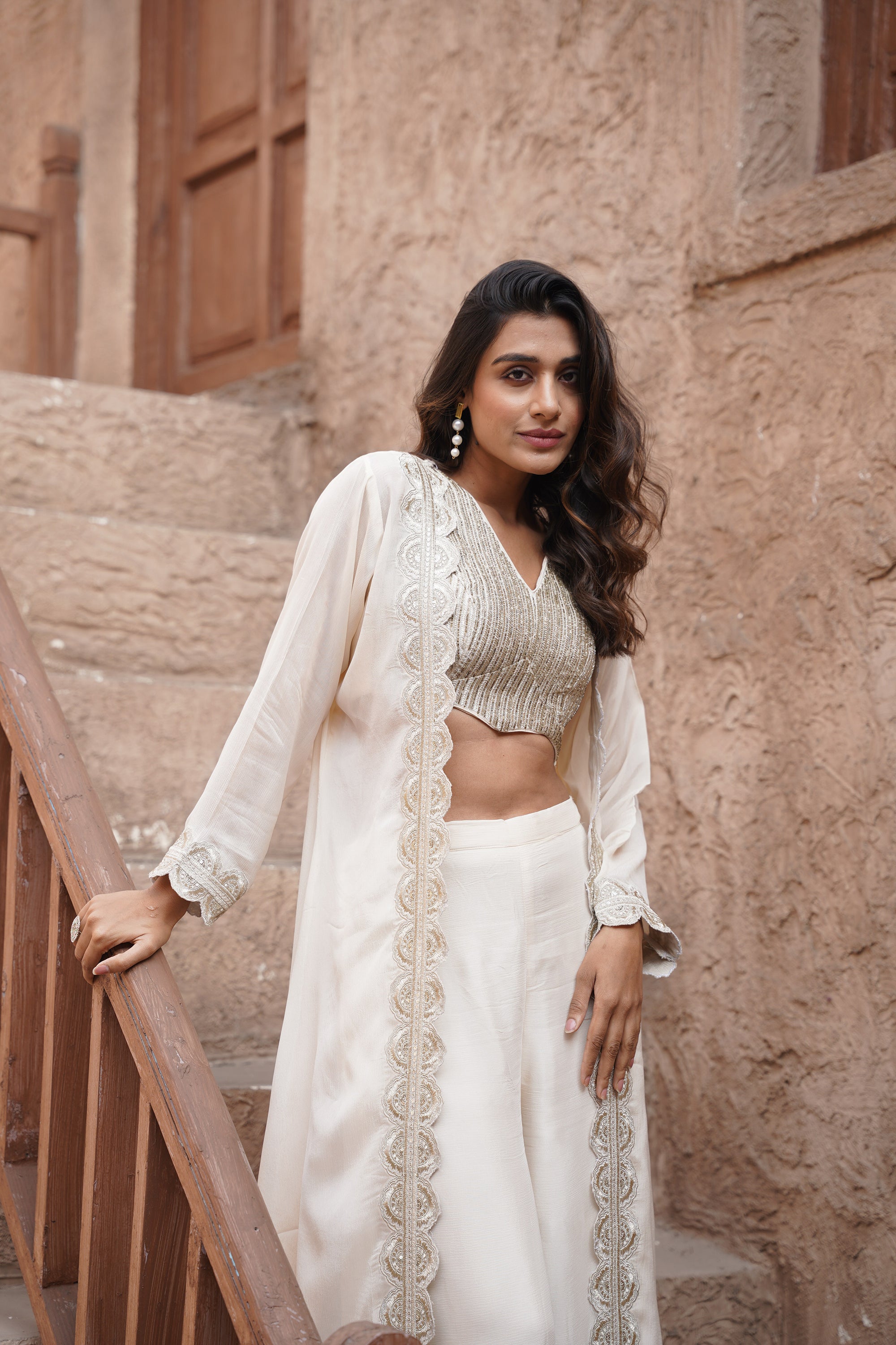 Signature Embroidered Blouse &amp; Jacket Set