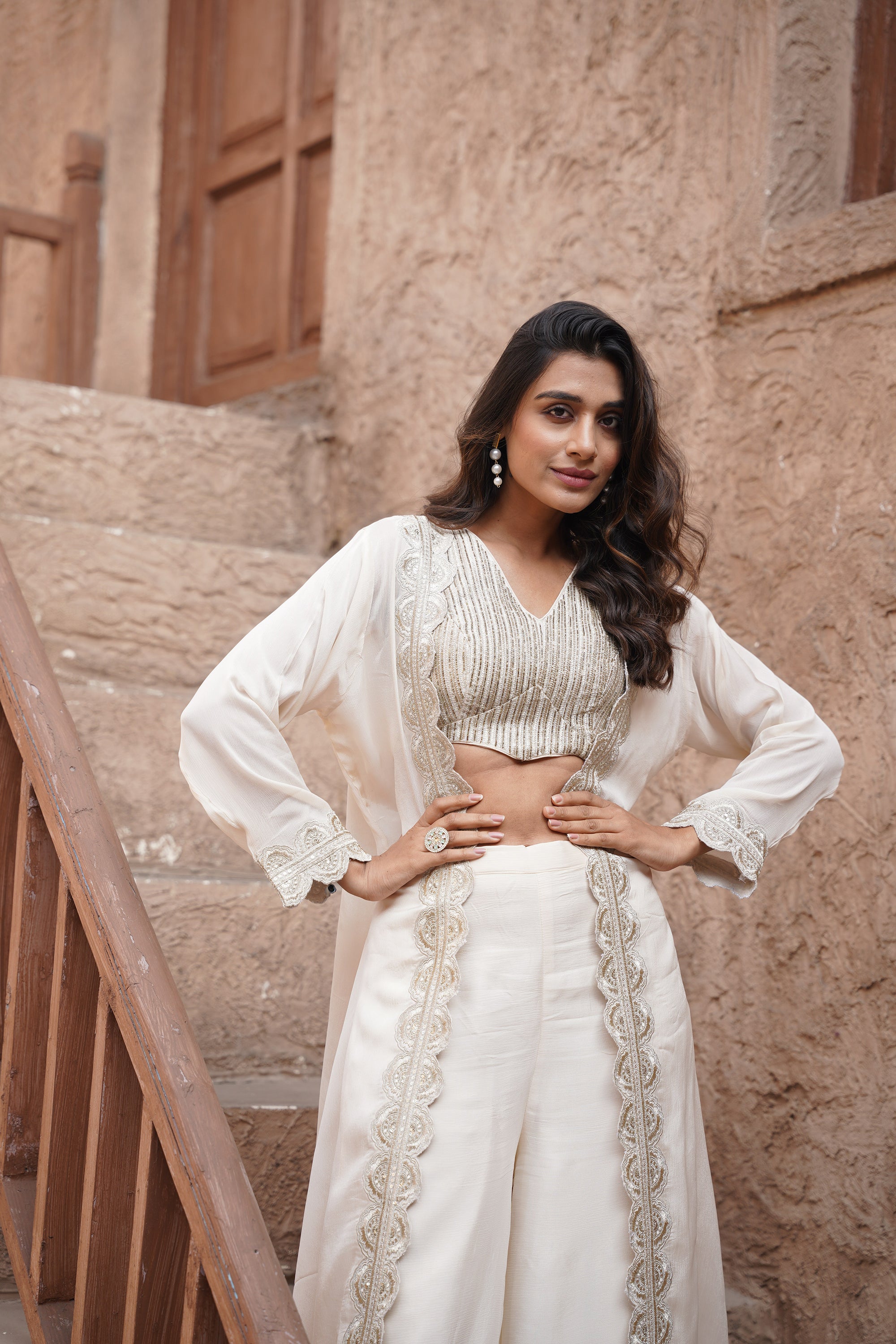 Signature Embroidered Blouse &amp; Jacket Set