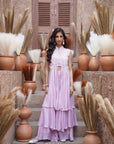 Beaded long jacket set - Lilac