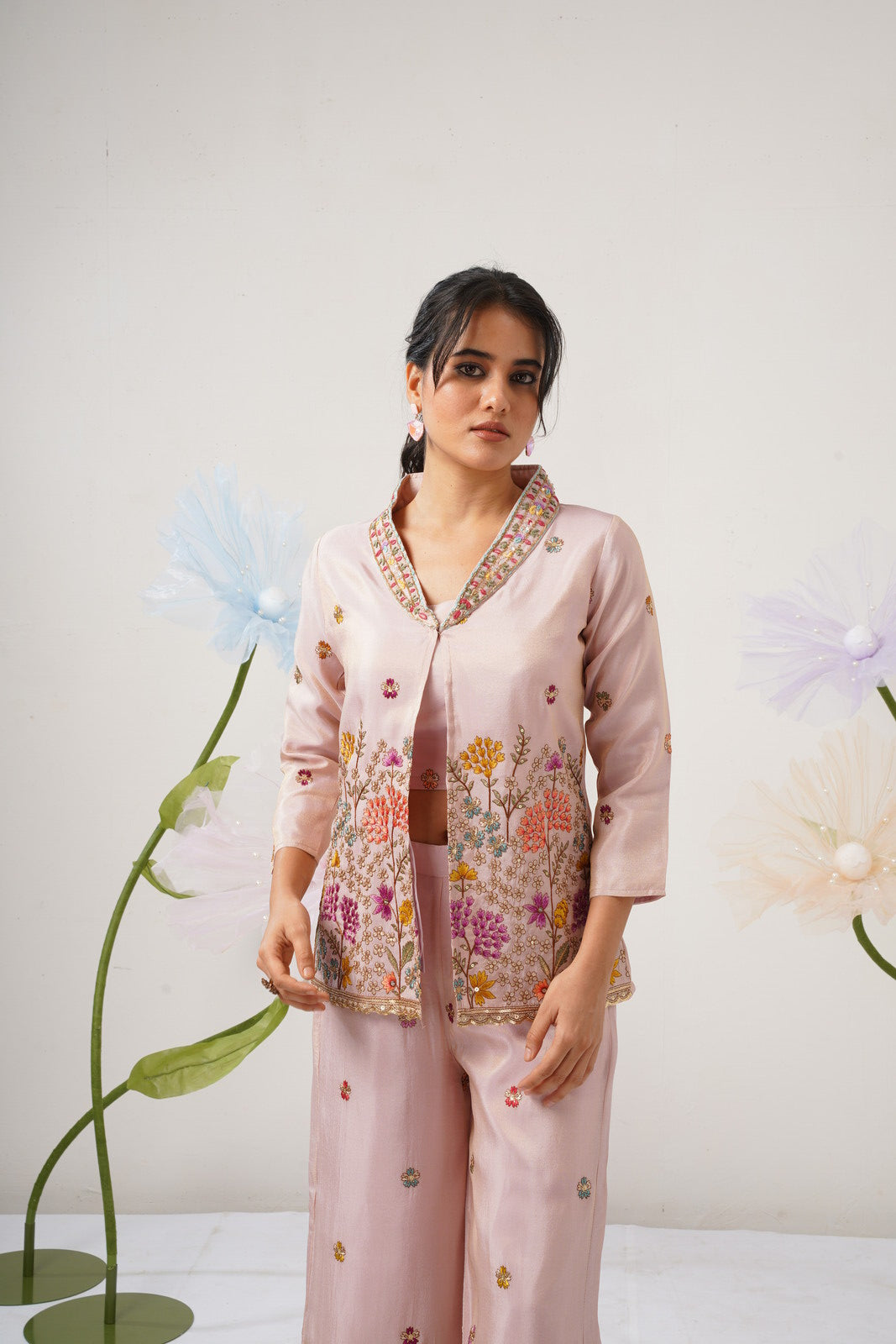 Rosé Garden Hand-Embroidered Ensemble