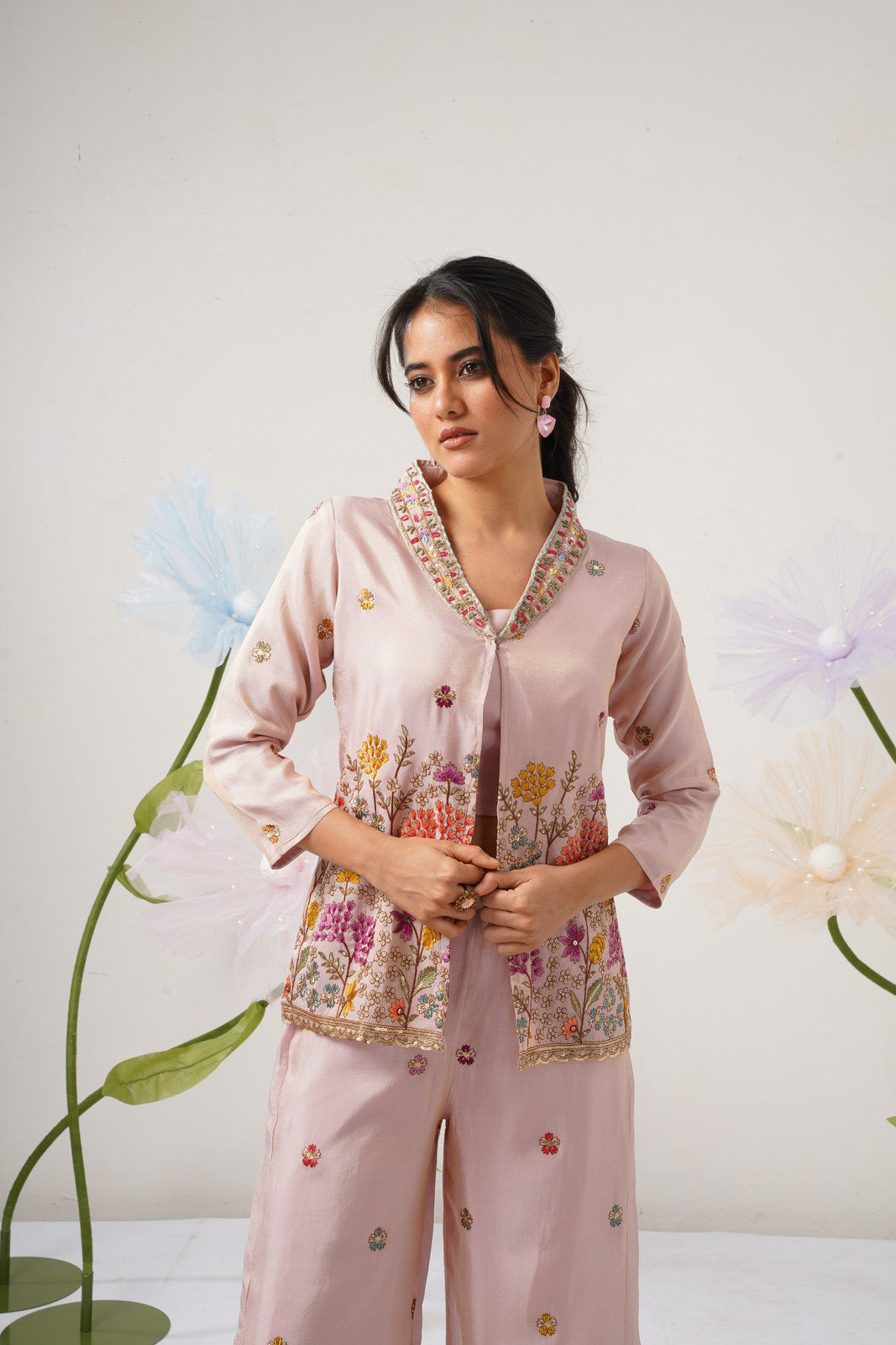 Rosé Garden Hand-Embroidered Ensemble