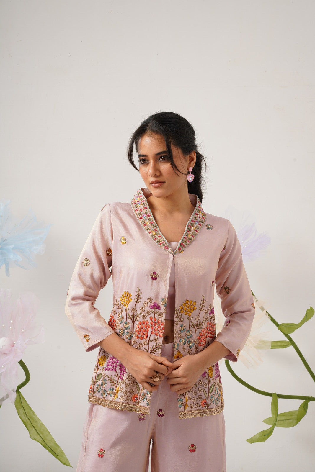 Rosé Garden Hand-Embroidered Ensemble