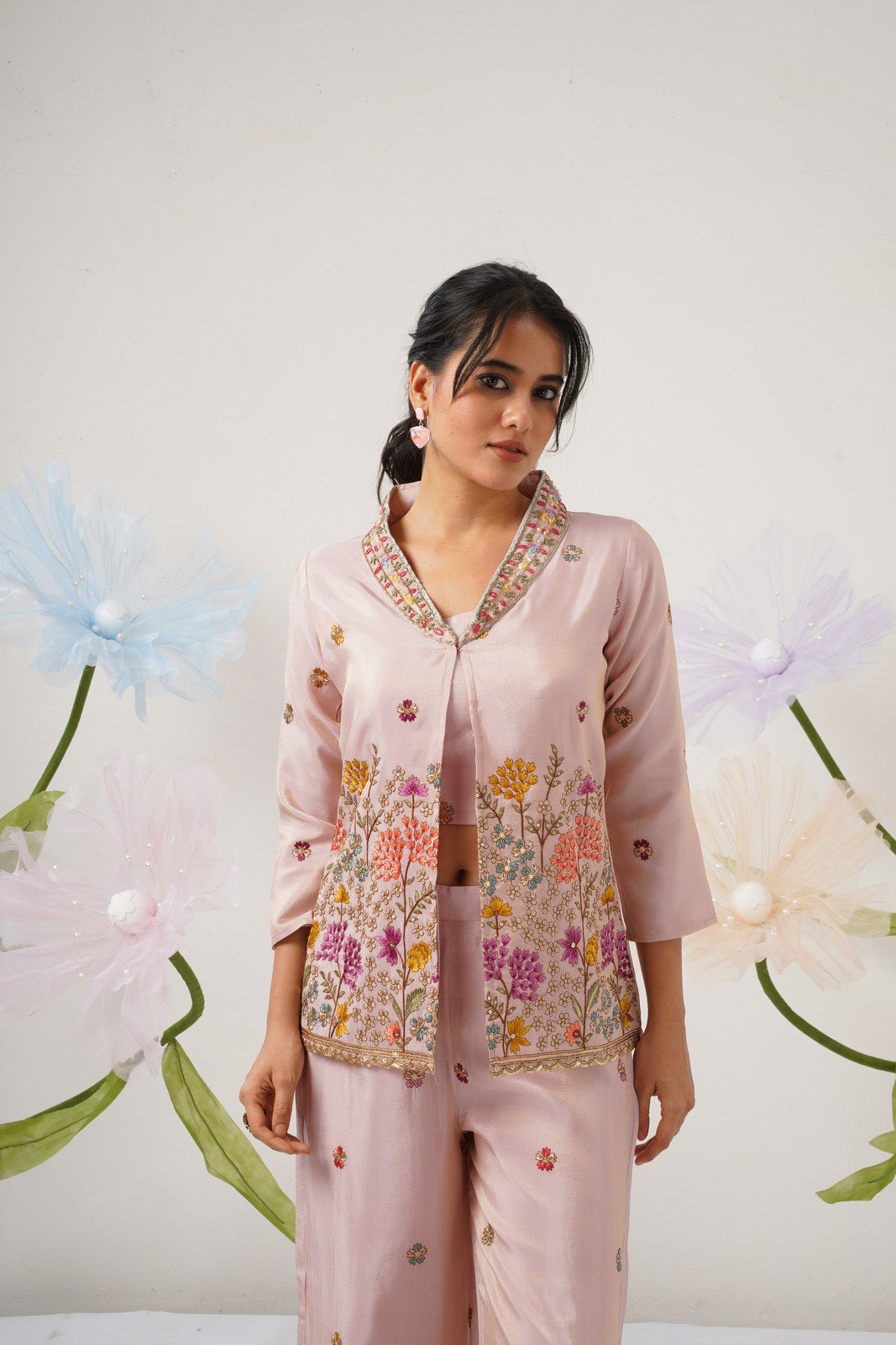 Rosé Garden Hand-Embroidered Ensemble