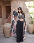 Floral Chiffon Beaded Contemporary Set - Black