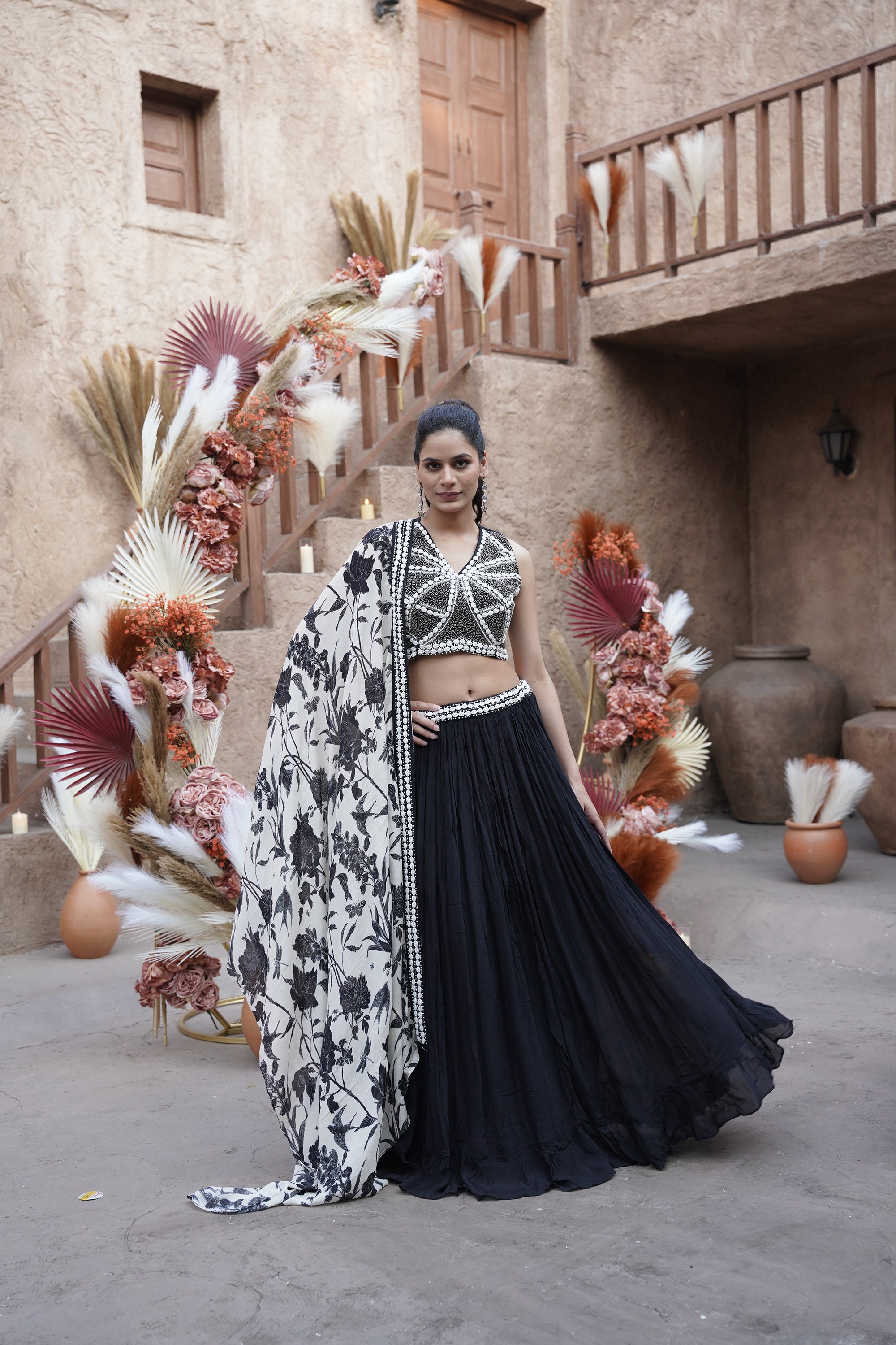 Black Shrug Set With Shell Embellishment