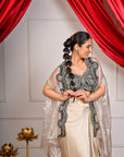 Beige Draped Skirt with Embroidered Blouse