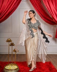 Beige Draped Skirt with Embroidered Blouse