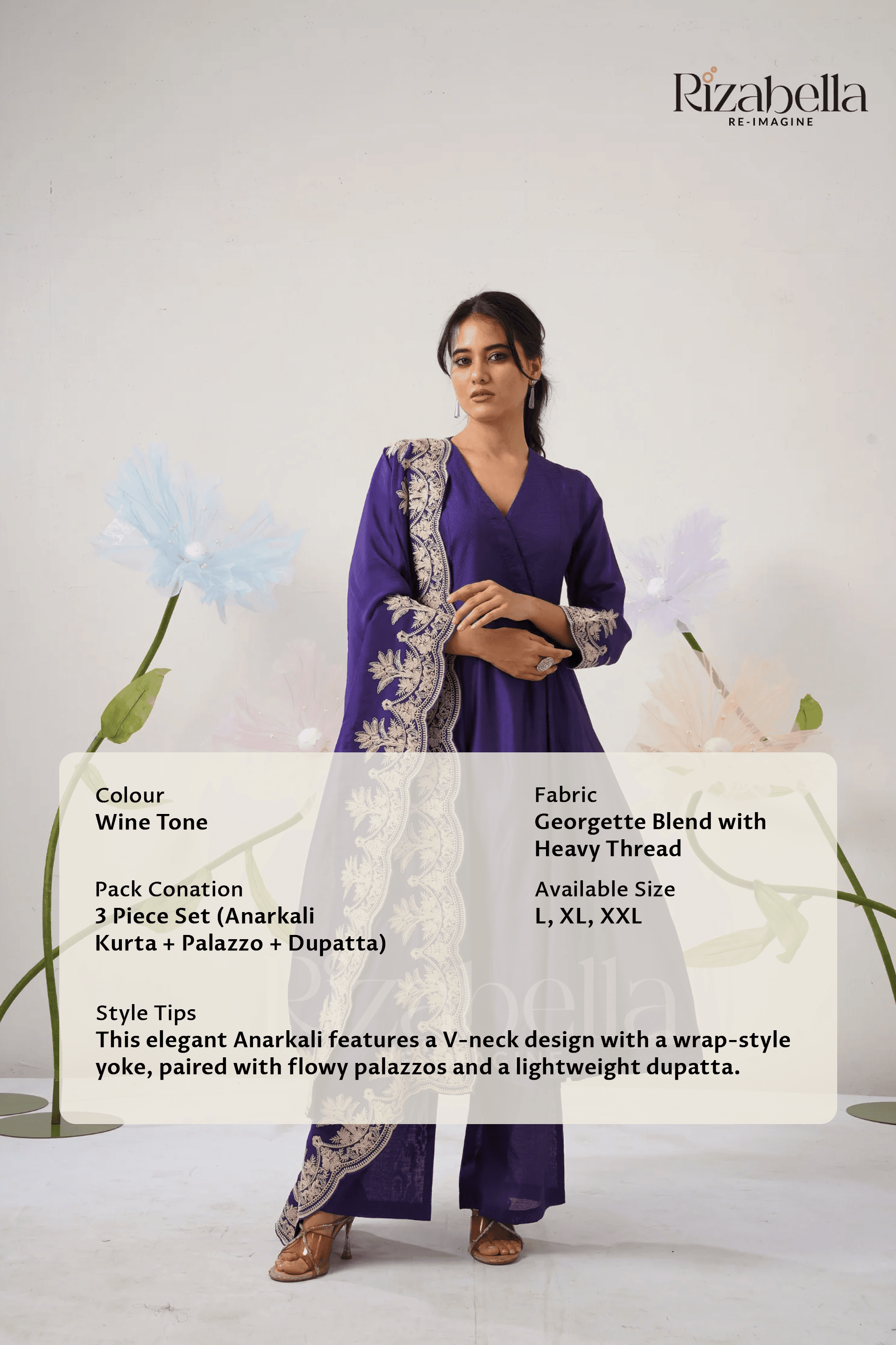 Purple Embroidered Dupatta with Anarkali Set