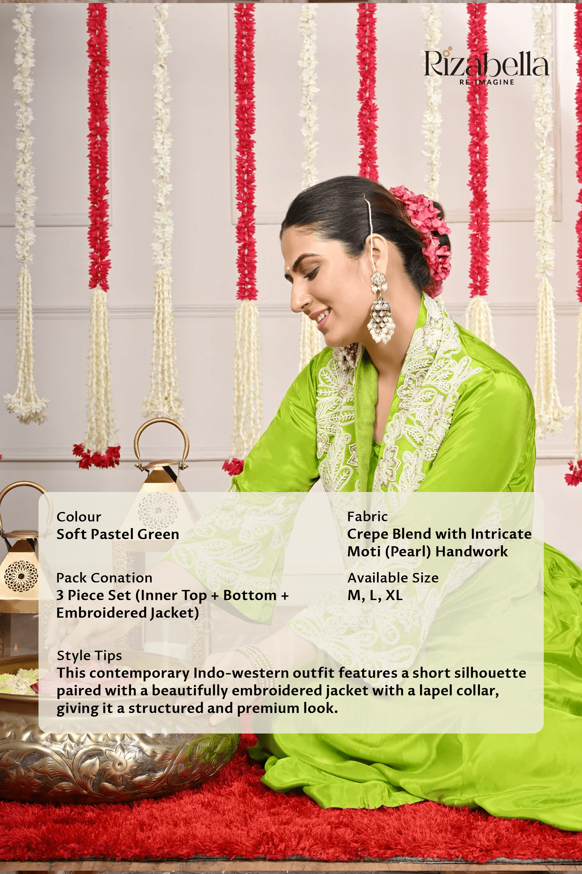 3 PCS jacket set with white Moti Handwork