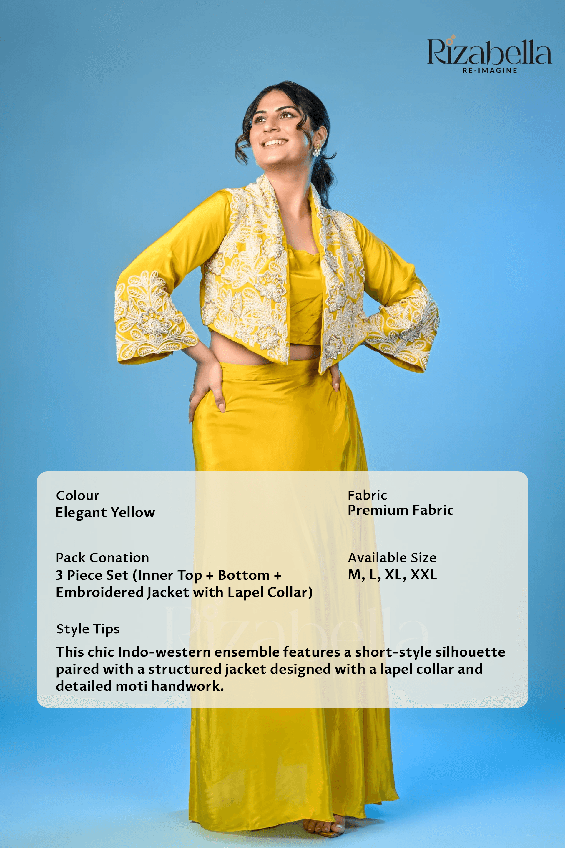 Yellow jacket set with white Moti Handwork