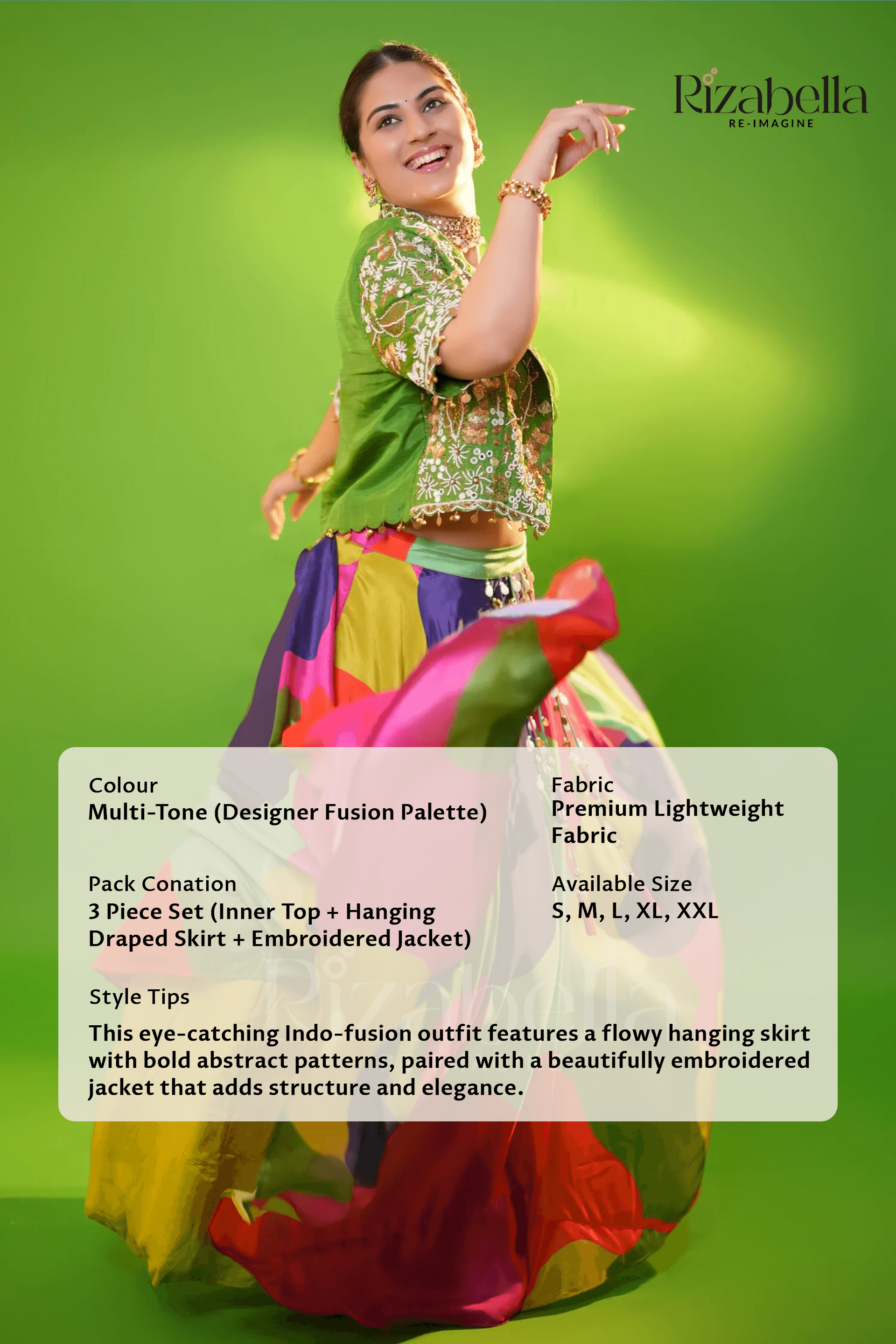 3 pc set with hanging skirt with handwork jacket