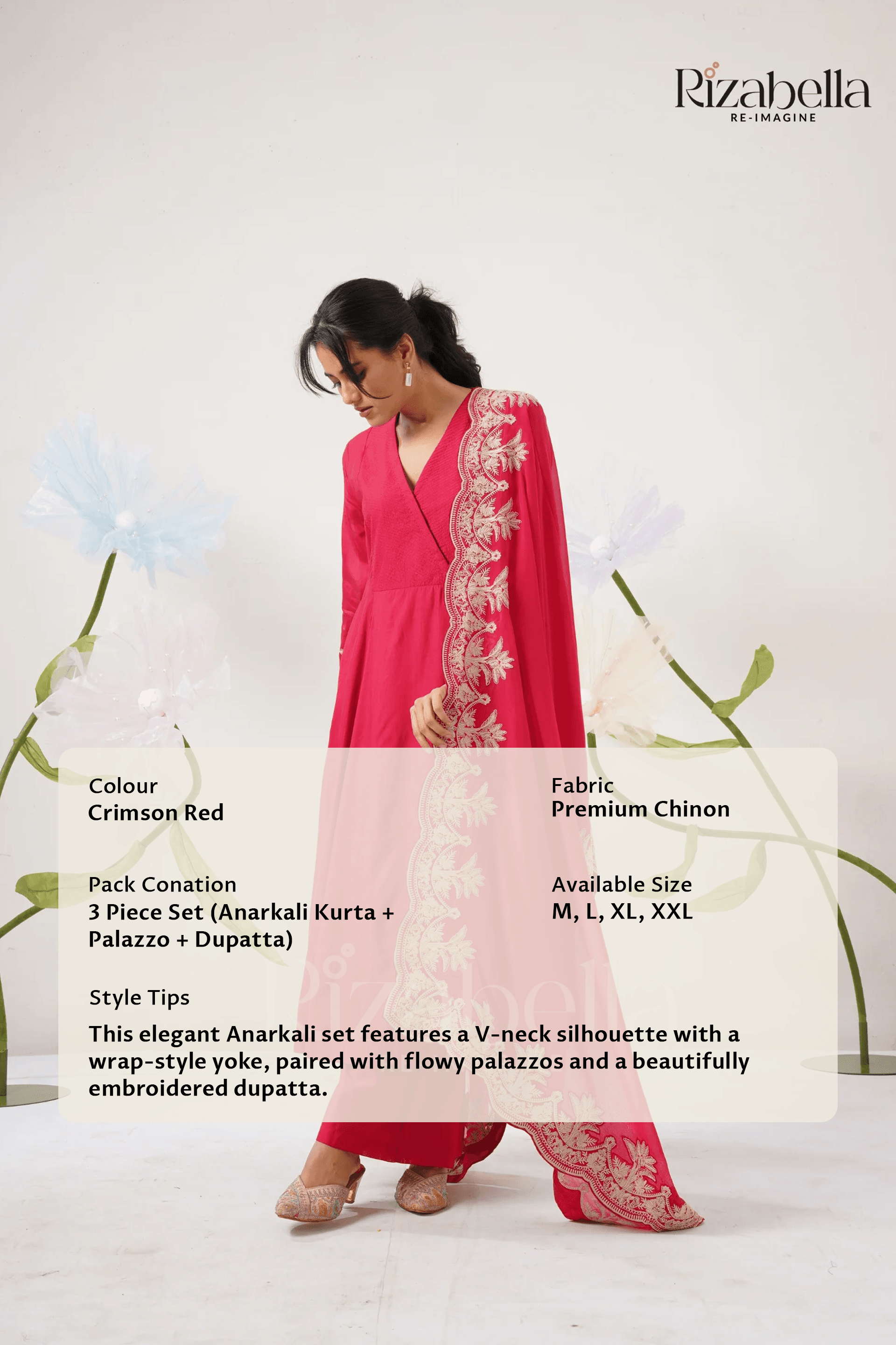 Palm Embroidered Dupatta with Anarkali Set
