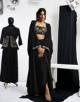 Embroidered Blouse With Cape & Drape Skirt