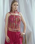 Nova red Embroidered Ethnic crop top set
